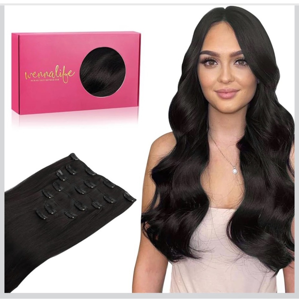 🌙 B123 WENNALIFE 7 Clip in Hair Extensions Human Hair 16 Inch